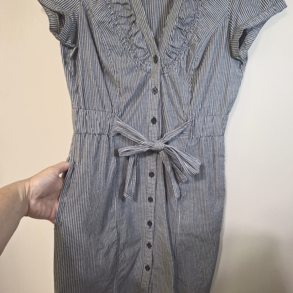 Vintage Y2K Dynamite Pinstripe Shirtdress with Bow Tie Waist Medium - Picture 10 of 10